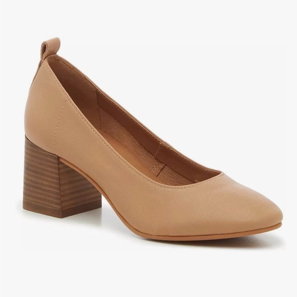 Crown Vintage Clanton Pump Leather Block Heel Size 6.5 Camel Tan